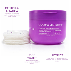 Almohadillas tonificantes faciales Cica Rice Blemish Pad con agua de arroz y centella asiática para manchas oscuras y cuidado del tono de la piel, 100 almohadillas - Product Image 1