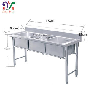 Fregaderos de lavado a mano industriales personalizados Hospital SUS 316 fregadero de esquina de acero inoxidable lavadero fregadero de 3 compartimentos con salpicadero - Product Image 4