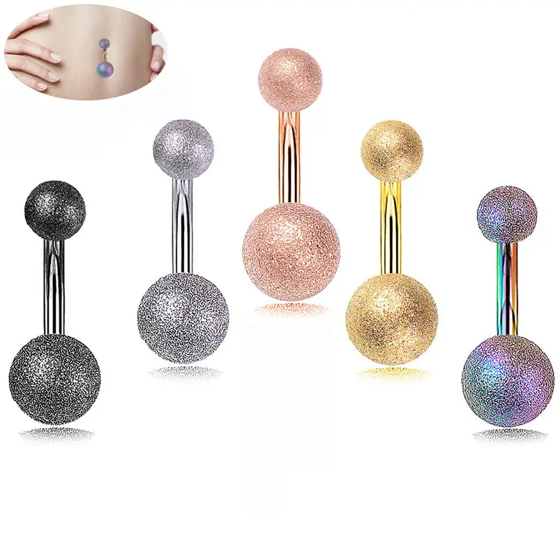 Stainless steel dull polish ball belly ring silver rose gold allergy free Navel Bell Button Rings for women fashion jewelry