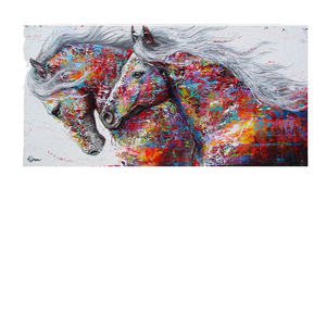 UNIART fatto a mano moderna pittura a olio astratta due cavalli che corrono arte della parete tela <span class=keywords><strong>con</strong></span> telaio di montaggio di animali astratti Graffiti - Product Image 1