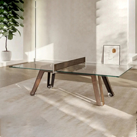 Table de tennis de table italienne moderne en verre transparent, convertible en bureau et table à manger, de luxe, en cristal, OEM ODM, taille personnalisée, pour le sport