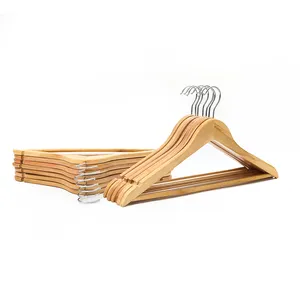 Popular Anti Slip Wardrobe Wooden Suit Hangers Cut Notched Closet Wood Hanger For Clothing