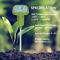 Testeur de sol 4 en 1 avec détection de pH/température/humidité/lumière ℃ / ℉   Interrupteur, maintien des données et rétroéclairage pour l'agriculture/le jardinage