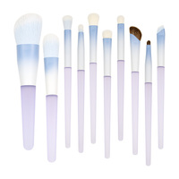 Lot de 10 pinceaux de maquillage bleu dégradé, manche en résine givrée, design minimaliste pour le contouring du visage – Commande directe fabricant en gros