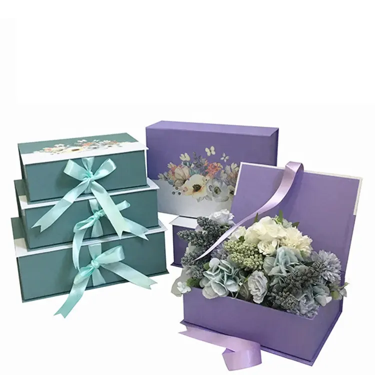 Venta al por mayor caja de regalo de flores de concha rectangular caja de flores de regalo de 3 piezas caja de flores de feliz cumpleaños, caja de regalo de vacaciones