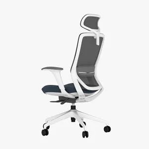 Kursi kantor jaring elastis ergonomis, kursi kantor profesional perak punggung tinggi dapat disesuaikan