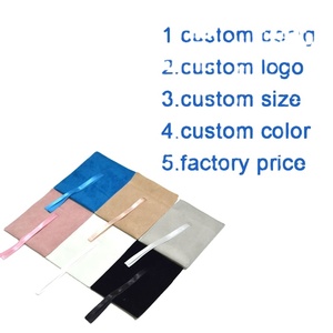Custom Printed logo <b>Colorful</b> Faux Suede Velvet <b>Envelope</b> Flap Jewelry Storage Pouch W/ Ribbon Bow Tie - Product Image 4
