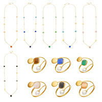 Ensemble de bijoux en acier inoxydable plaqué or 18 carats avec collier à chaîne en perles de résine, pendentif, bague, bracelet - Bijoux tendance unisexe