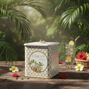 Kontensan ER0237I 1.8L Tropical Jungle 120x120x137mm Boîte carrée en métal avec poignée à bouton, recyclable, pour boissons, Lush Paradise Nature - Product Image 3