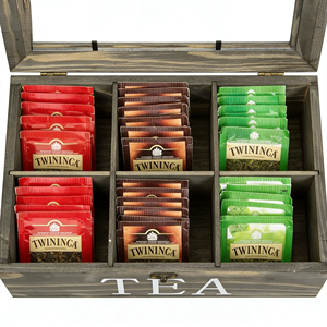 กล่องชาไม้ไผ่แบบมีหน้าต่างใส 9 ช่อง พร้อมตัวเลือกปรับแต่งสีได้หลากหลาย กล่องเก็บชา กล่องจัดระเบียบชา Teedose Teebox Theedoos - Product Image 5