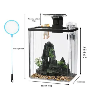 <strong>Tropical</strong> <strong>Small</strong> Desktop Rectangular <strong>Fish</strong> <strong>Tank</strong> for Shrimp Guppy Transparent Plastic Light Filter Silent Breeding Home Aquarium - Product Image 6