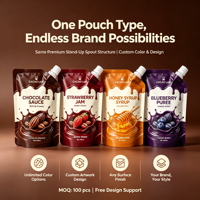 Pochette souple personnalisée avec bec verseur pour sauces alimentaires, en aluminium haute barrière, anti-fuite, réutilisable, pour emballage alimentaire liquide 200ml