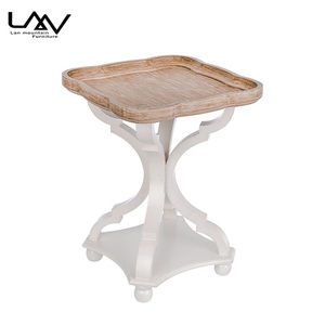 Klassischer antiker weißer Couch tisch im französischen Landhausstil und kleiner runder Beistell tisch Massivholz tisch für Wohnzimmer hotel - Product Image 6
