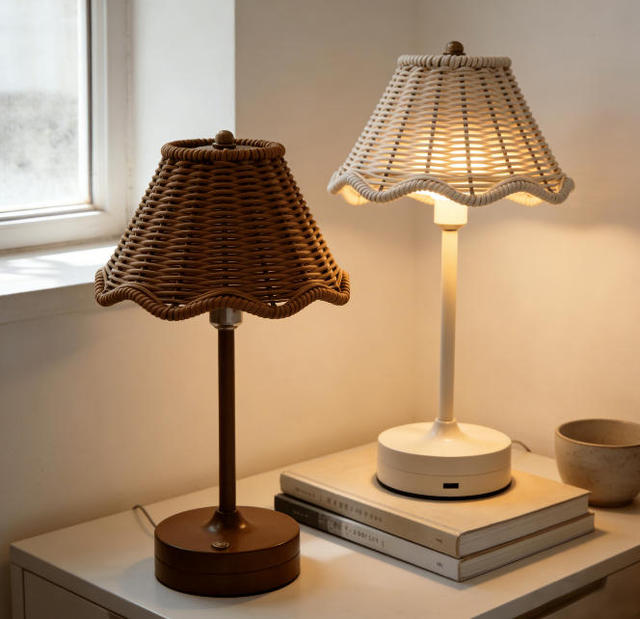 Rattan Hotel Table Lamp Rechargeable Dimmable Included Natural Home Decor Lighting for Living Room Office Home Restaurant