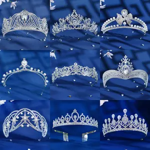 Wholesale Women Ladies Party Christmas Pageant Rhinestone Tiara Crown Luxury Silver Princess Metal Crowns