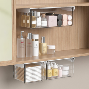 Organizzatore Estraibile Sotto <span class=keywords><strong>Scrivania</strong></span> per Armadietto con Specchio, Contenitore Trasparente per Bagno per Utensili Cosmetici come Bastoncini di Cotone - Product Image 2