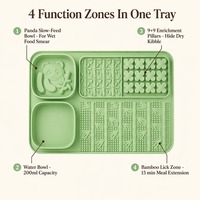 BPlateau d'alimentation pour animaux de compagnie en silicone personnalisé BPlus Bulk, 4 zones fonctionnelles, design Panda Bambou, compatible lave-vaisselle, mangeoire lente pour chien et chat XL