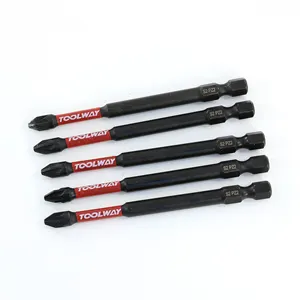 TOOLWAY 25mm 50mm 90mm 150mm PZ2 Impact Screwdriver Bit S2 hex shank screwdriver bits long