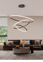 Lustre moderne en cristal acrylique LED doré de luxe avec télécommande, intensité réglable, 3 anneaux, luminaire suspendu pour la décoration de la maison