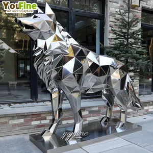 Large Size Abstract Animal Metal Sculpture Art Stainless Steel Wolf