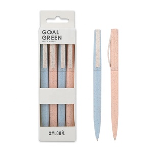 Recycled Eco Friendly Wheat Straw Biodegradable 4Pcs Biobased Ballpen Ballpoint Pen