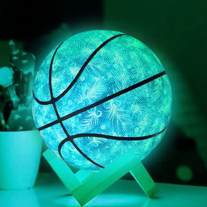 적층 PU 농구 크기 7 홀로그램 빛나는 반사 농구 글로우 발렌타인 데이를위한 어두운 농구 공