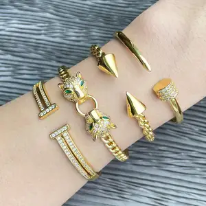 Tongling Fashion Nail Bracelet Head Cuff Bangle Women Jewelry Gold Personality Hip Hop Leopard 18K Zircon Copper Anyi Jewelry