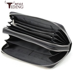 Tiding Woven Leather <b>Long</b> Wallet Double Zipper Unisex Clutch <b>Bag</b> Black 4009-2 - Product Image 5