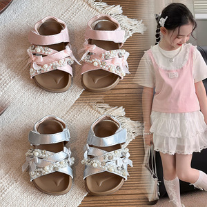 Sandalias de Princesa con Perlas para Niñas, Verano 2026, Nuevas, Suela Suave Antideslizante, Ligeras, Transpirables, Parte Superior de PU, Moda Infantil - Product Image 2