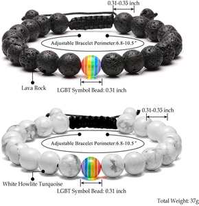 Bracelet en perles arc-en-ciel LGBT pour hommes et femmes, bijoux ajustables en corde tressée pour couples - Product Image 2