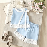 Ensemble gilet et short pour filles avec dentelle et nœud, tenue décontractée d'été pour la plage, vêtements confortables pour enfants