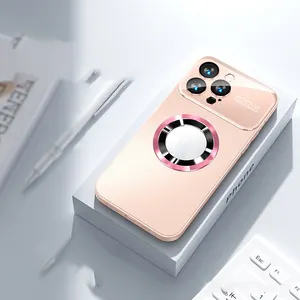 자동 초점이있는 AG 유리 케이스 iPhone 14 pro max 용 마그네틱 폰 커버가 포함 된 빅 뷰 카메라 렌즈 매트 케이스