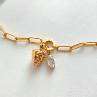 Bracelet chaîne trombone en acier inoxydable plaqué or 14 carats pour femme avec pendentif breloque fraise en cristal, bijoux Emanco
