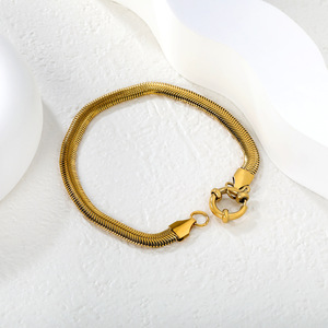 Pulsera de cadena plana chapada en oro de 18k estilo europeo y americano, joyería de moda para mujer, pulsera de aleación de zinc - Product Image 3