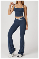 Vêtements de sport pour femmes, ensembles de yoga et de fitness 2 pièces, vêtements de fitness, couleur contrastée, taille en forme de V, leggings de yoga, tenue pour femmes