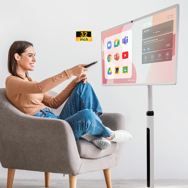 32 Inch Smart Android TV with ELED Backlight Stylish HDTV Definition and 60/120Hz Refresh Rate White Cabinet for Modern Homes