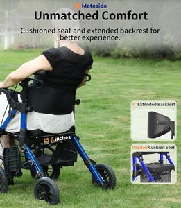 <span class=keywords><strong>Déambulateur</strong></span> robuste d'extérieur avec siège, <span class=keywords><strong>roues</strong></span> <span class=keywords><strong>tout</strong></span>-<span class=keywords><strong>terrain</strong></span> de 10 pouces, pliable, en acier, aide à la mobilité pour personnes âgées et handicapées - Product Image 3