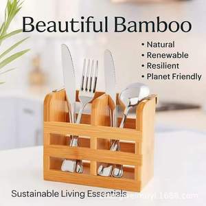 Organizador de Cubiertos de Bambú para Cocina, 6x4x5.12, Caja de Almacenamiento Montada en la Pared, Diseño Rectangular Multiusos y Ecológico - Product Image 3