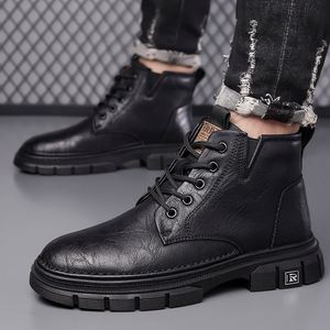 Bottes d'hiver en cuir pour hommes, tendance, style motard, chaudes, en coton, pour le travail, livraison directe - Product Image 2