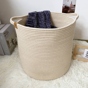 Grand panier en <span class=keywords><strong>corde</strong></span> de coton tressée de 13 pouces, bac de rangement pour jouets de chambre d'enfant, panier à <span class=keywords><strong>linge</strong></span> blanc avec poignées pour couvertures et oreillers - Product Image 1
