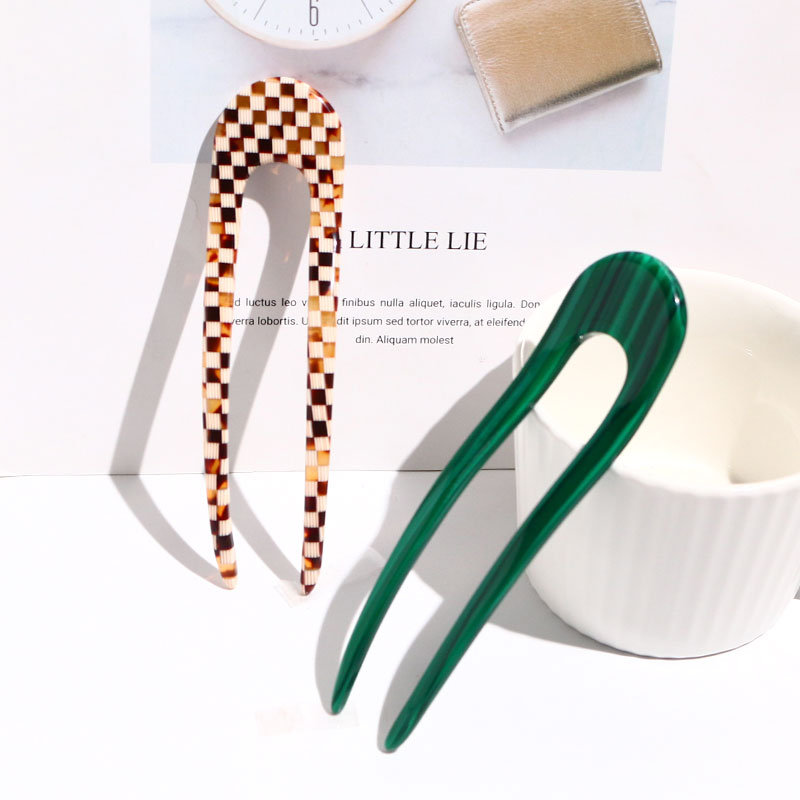Корейские зеленые u-образные заколки для волос, аксессуары для женщин, женские заколки на заказ для волос, красочные ацетатные заколки для волос, вилки, булочки, оптовая продажа
