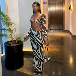 Primavera autunno abiti da donna Casual Sexy Nightclub con apertura gonna a manica lunga gonna gonna corta Top abito donna due pezzi - Product Image 1