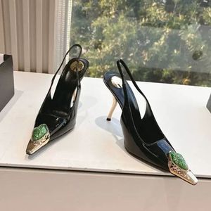 9CM/7CM Talons Chic Slingback Closed Toe Sexy Shoes <b>Pumps</b> Black Heels for Women Ladies - Product Image 5