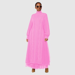 Nuevo Vestido de Punto de Malla con Cuello Alto, Manga Larga, Color Sólido, Estilo Casual y Moderno - Product Image 3