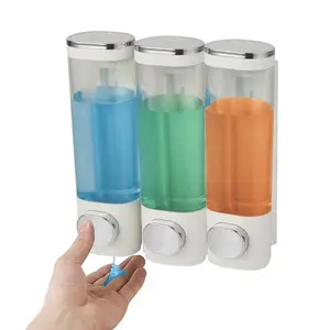 Hotel Supplies Adhesive Bottle Hotel Bathroom 3 Part Shampoo And Soap Dispenser