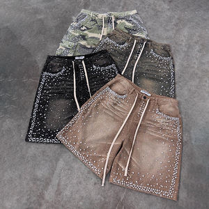 Shorts <span class=keywords><strong>Jeans</strong></span> Masculinos Personalizados DiZNEW Apparel Comprimento Médio Camuflados com Strass Tendência de 2026 Calças <span class=keywords><strong>Jeans</strong></span> Curtas Diamante Para Homens - Product Image 2