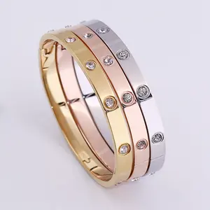 MECYLIFE Classical Design Oval Women's Jewelry Bangle Zircon Fashion 18k Stainless Steel Gold Bangle