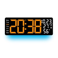 Huayang 6669 17,3 Zoll Große LED-Wanduhr mit Temperatur- und Feuchtigkeitsanzeige, Umgebungslicht und Multifunktions-Digitaluhr