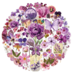50 Pegatinas Decorativas Transparentes con Diseño Floral <span class=keywords><strong>Morado</strong></span> para Ventanas, Botellas, Decoración Estética, Pegatinas de Lavanda para Marcapáginas - Product Image 5