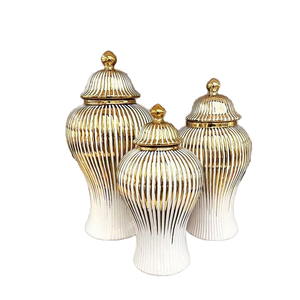 Luxe or blanc grand pot de gingembre <span class=keywords><strong>en</strong></span> céramique Table hôtel moderne fleur Vase couvercle artisanat Feng Shui moderne <span class=keywords><strong>en</strong></span> céramique porcelaine Vase couvercle - Product Image 4